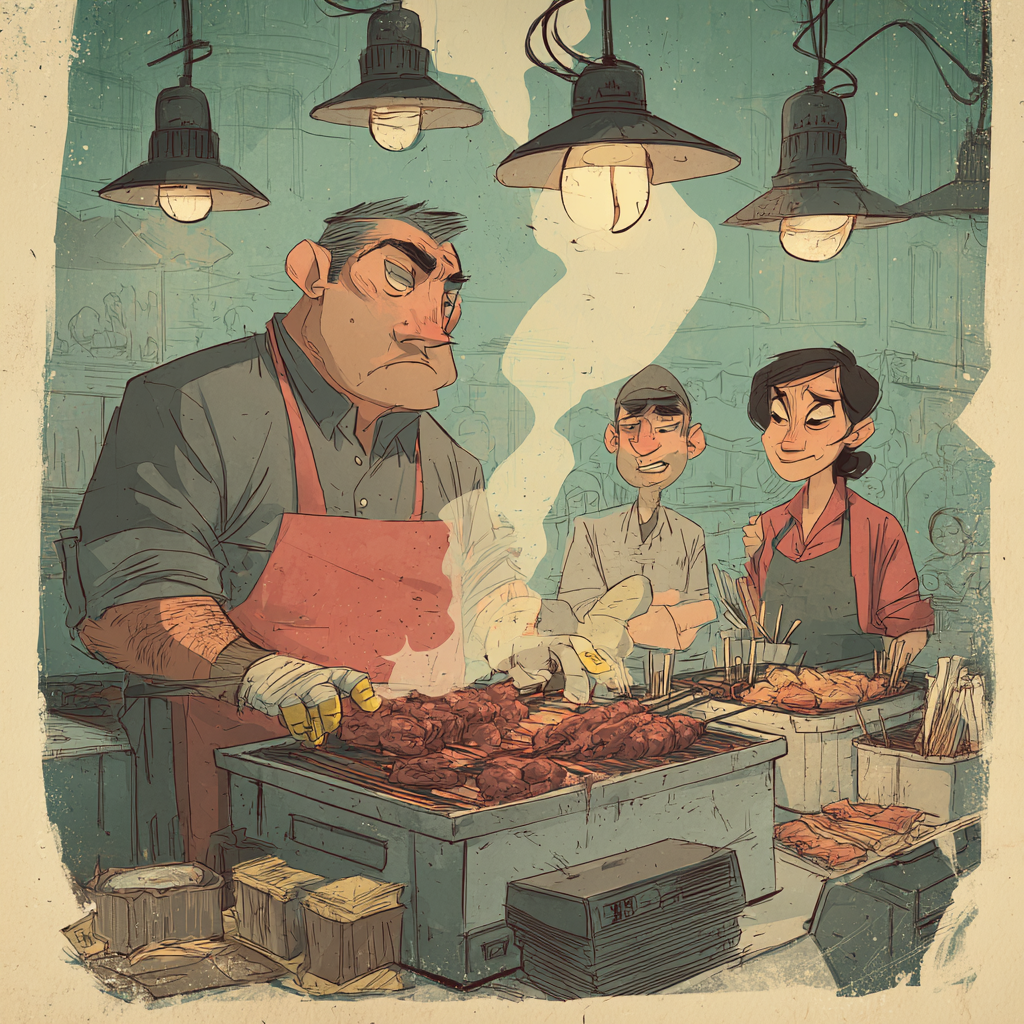 Turkish street food vendor flipping lamb gozleme on a griddle at Queen Vic night market, by Chef Rob Angeles